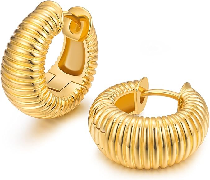 Small Hoop Earrings For Women, Chunky Huggie Earrings, 14k Real Gold Filled, Nap Earrings, Croiss... | Amazon (US)