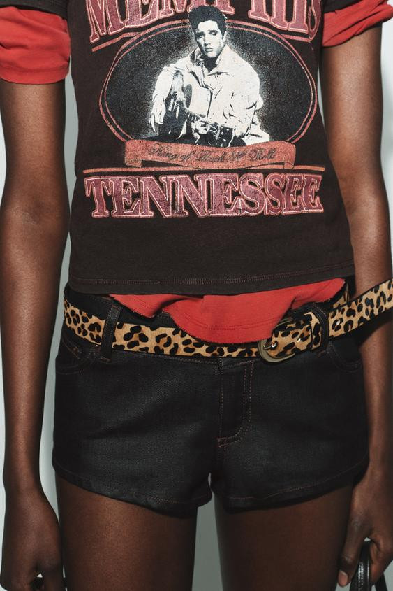 100% LEATHER ANIMAL PRINT BELT | Zara US