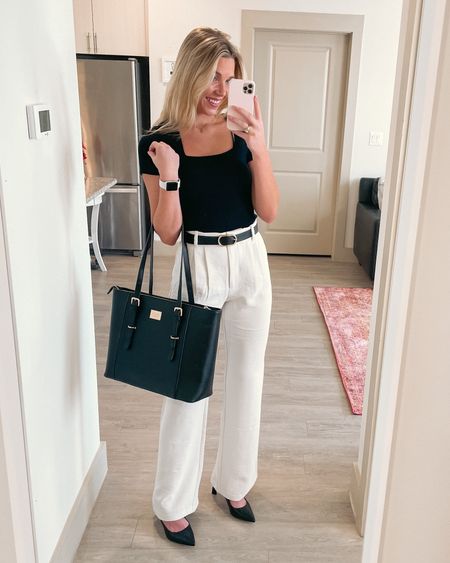 OOTD: Spring workwear outfit idea for 2023🖤

Ft: Abercrombie white straight pants (27L) square neck top (s), and black kitten heels (true to size). 

Perfect for interviews, business casual outfits, womens workwear 
#officeoutfit #womensworkwear #capsulewardrobe #womensworkwear #basics 

#LTKstyletip #LTKSeasonal #LTKworkwear