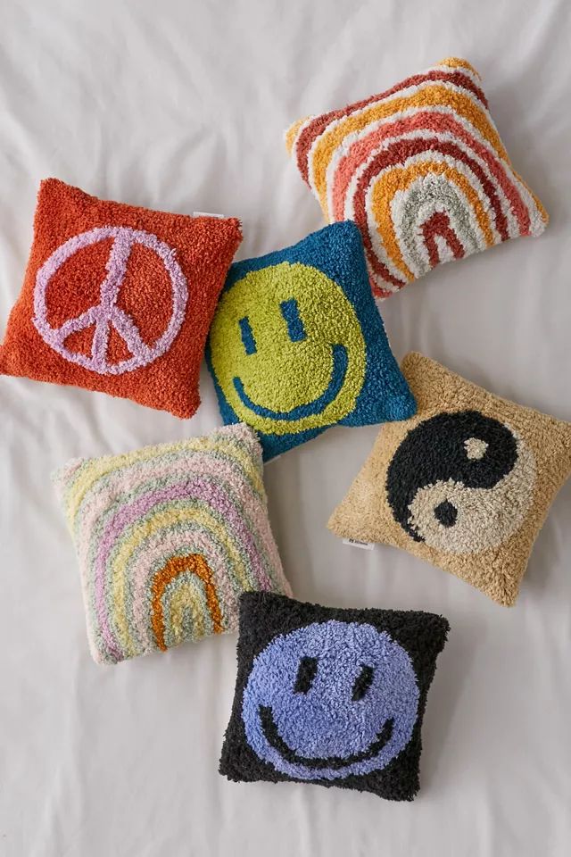 Happy Face Tufted Mini Throw Pillow | Urban Outfitters (US and RoW)
