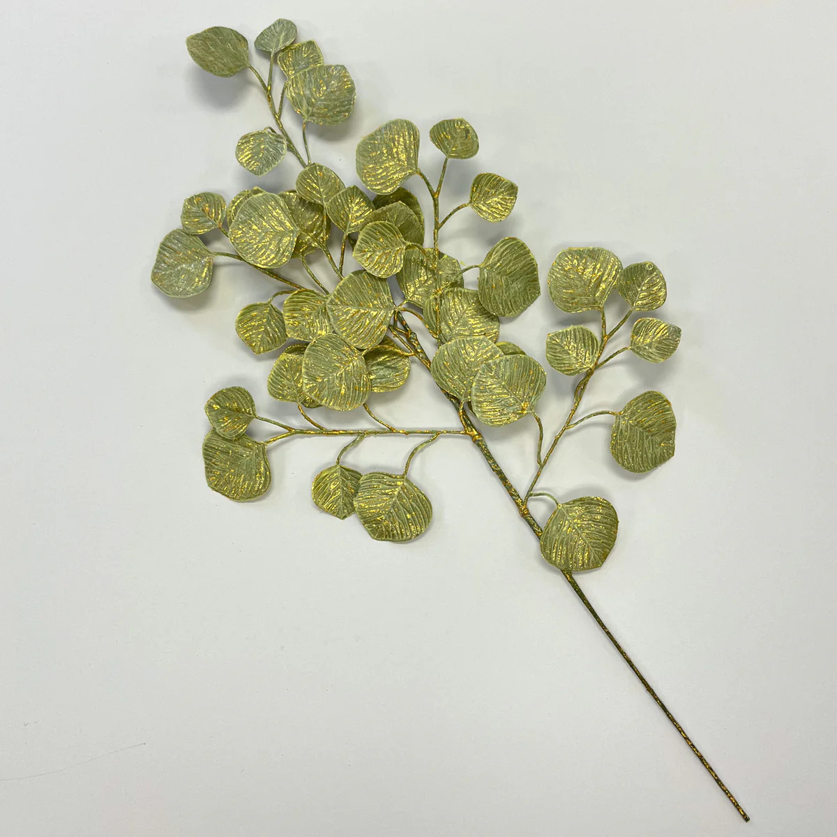 Sage Green & Gold Metallic Eucalyptus Leaf Branch Spray - 24" | Darby Creek Trading