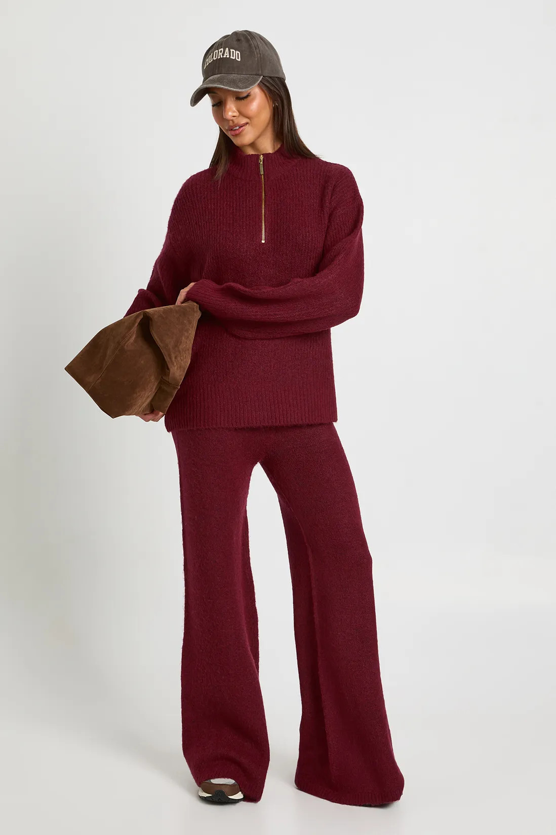 Super Soft Zip Neck Oversized Jumper and Wide Leg Trouser Co-Ord | Boohoo.com (UK & IE)