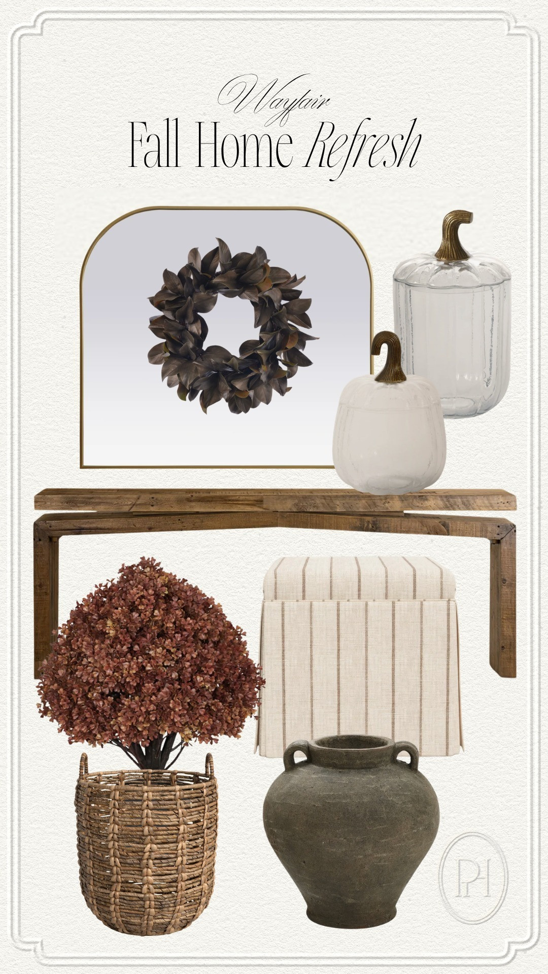 Refresh you home for fall with these finds from Wayfair!

fall home, fall decor, fall accents, home decor, home accents, fall wreath, fall shrub, fall entryway, woven basket, storage basket, decorative basket, terracotta vase, neutral home, striped ottoman, square ottoman, off-white ottoman, wood console table, entryway table, glass pumpkins, arched wall mirror, gold framed mirror 

 #LTKSeasonal #LTKHome
