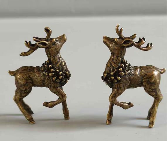 Antique Solid Brass Hand Carved A Pair Sika Deer Statue Home - Etsy | Etsy (US)