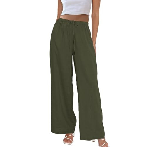 Duyang Womens Cotton Linen Palazzo Pants Drawstring Elastic Waist Casual Wide Leg Trousers with P... | Amazon (US)