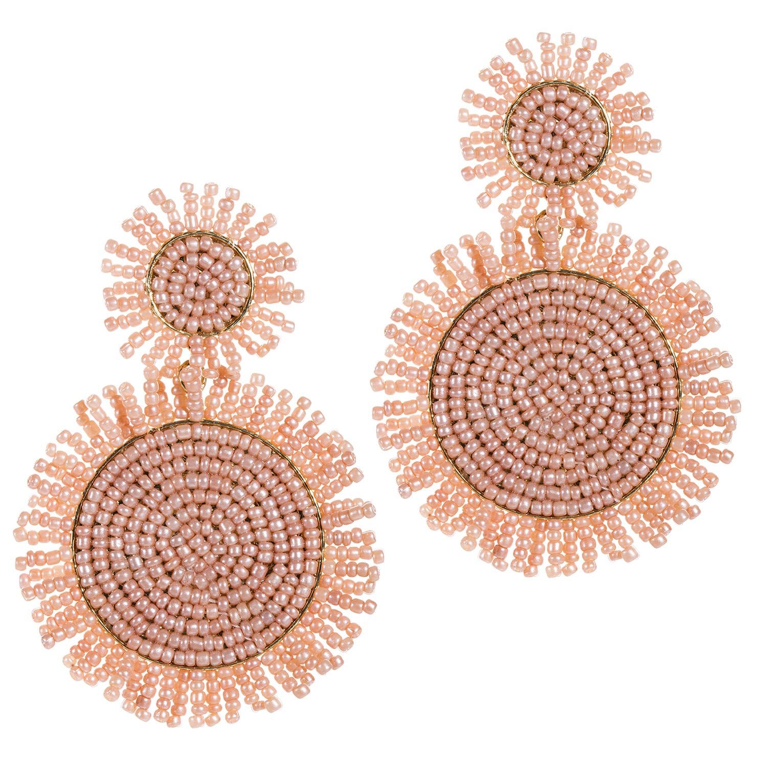 14K Gold Statement Drop Earrings For Women Bohemian Beaded Round Earrings Fashion Large Handmade ... | Amazon (US)