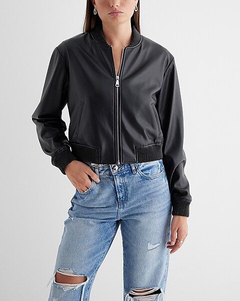 Faux Leather Cropped Bomber Jacket | Express