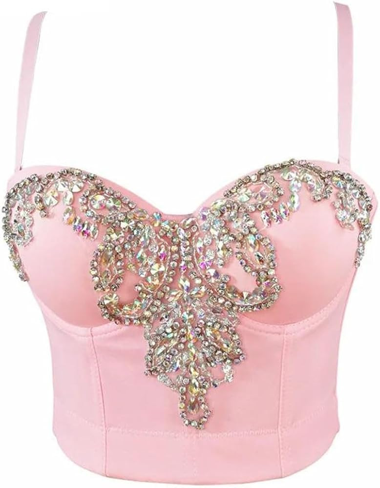 Women Sexy Sleeveless Corset Rhinestone Bustier Push Up Corset Night Club Bralette Cropped Top | Amazon (US)