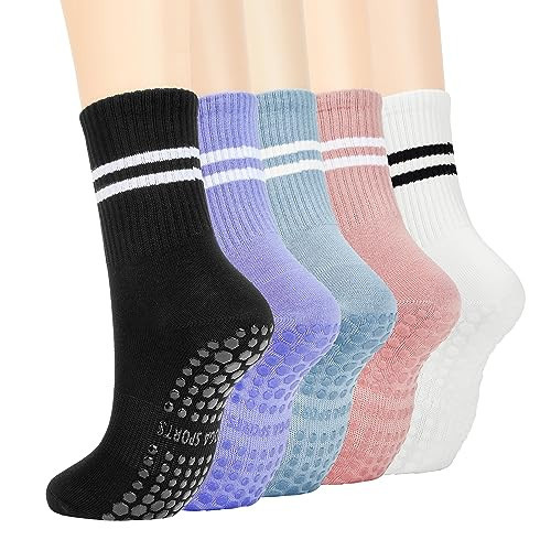 Pilates Socks Grips for Women Yoga Socks Barre Socks Non Slip Socks Grippy Dance Socks Hospital Socks withe Grippers 5 Pairs-Black White Light Purple Light Blue Pink | Amazon (US)