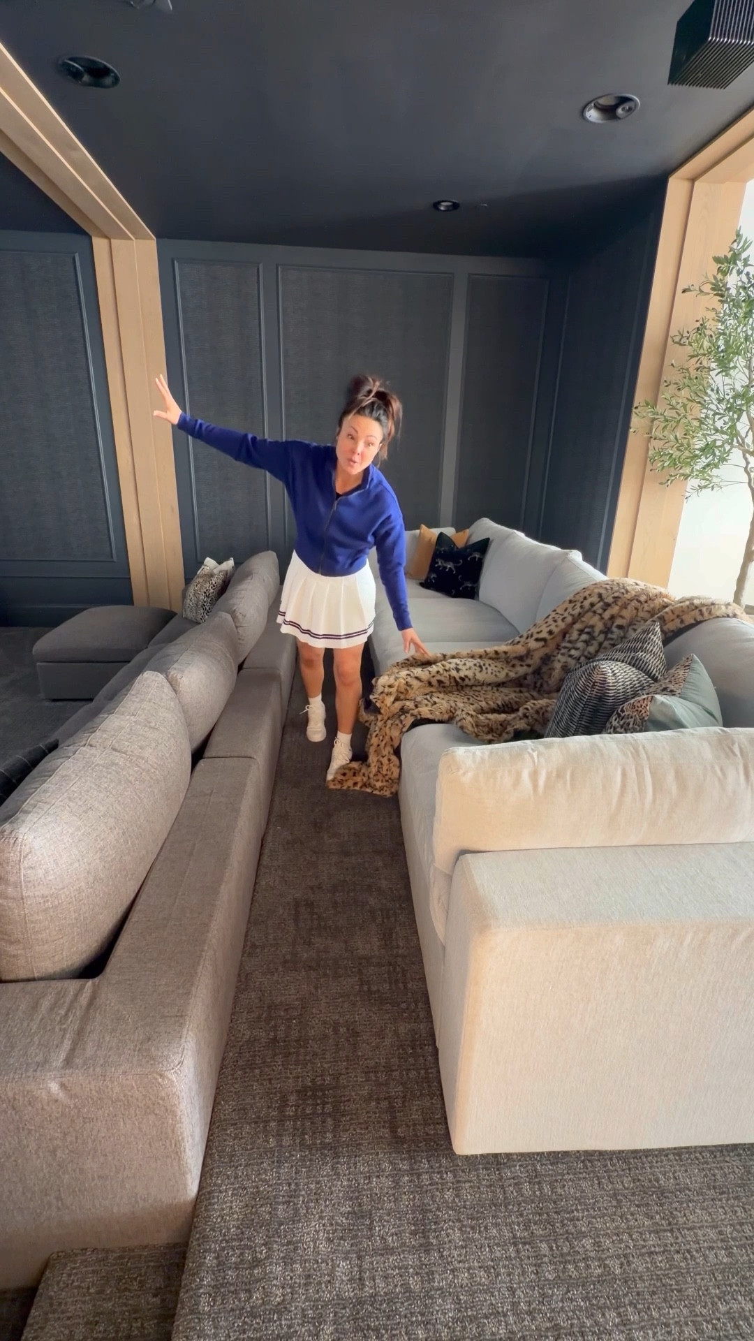 We opted for the 4 seat configuration. Deep modular sofas in heather gray as slate gray. Stain proof and storage under ottomans and middle cushions. 

Throw pillows and leopard blanket linked here as well as game tables and wallpaper. 

#LTKmomlife #LTKHome