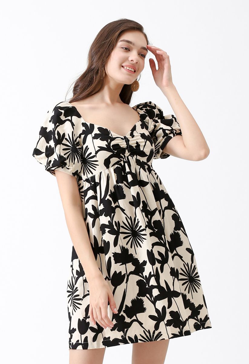 Inky Flower Painting Square Neck Dress | Chicwish