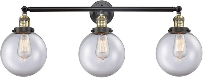 Black Antique Brass Bathroom Vanity 32" Wide Clear Globe Medium 3 Light Fixture | Amazon (US)