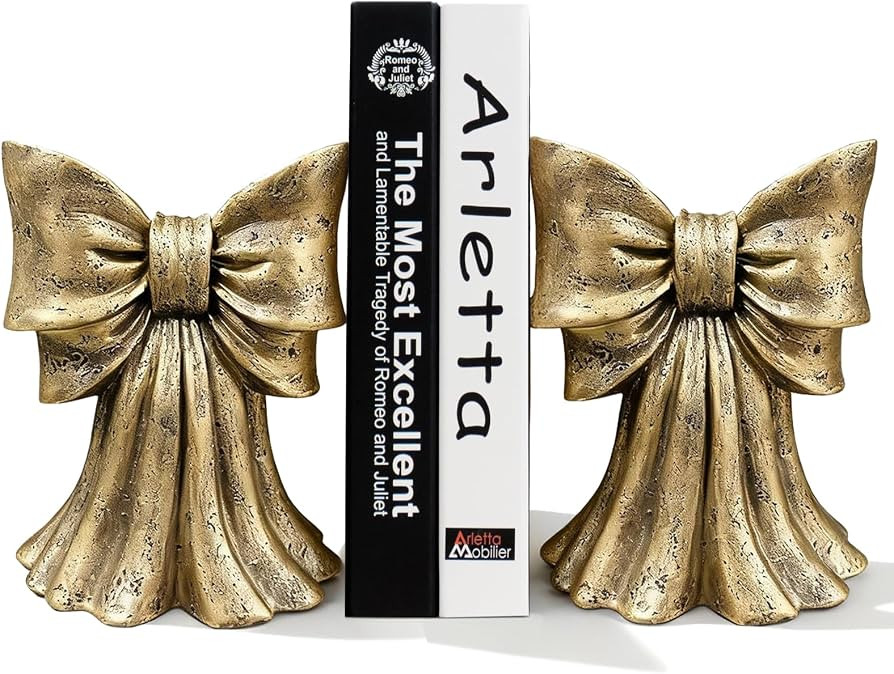 Vintage Gold Bow Book Ends Set of 2 Heavy Duty Bookends for Large & Heavy Books, Decorative Gold ... | Amazon (US)