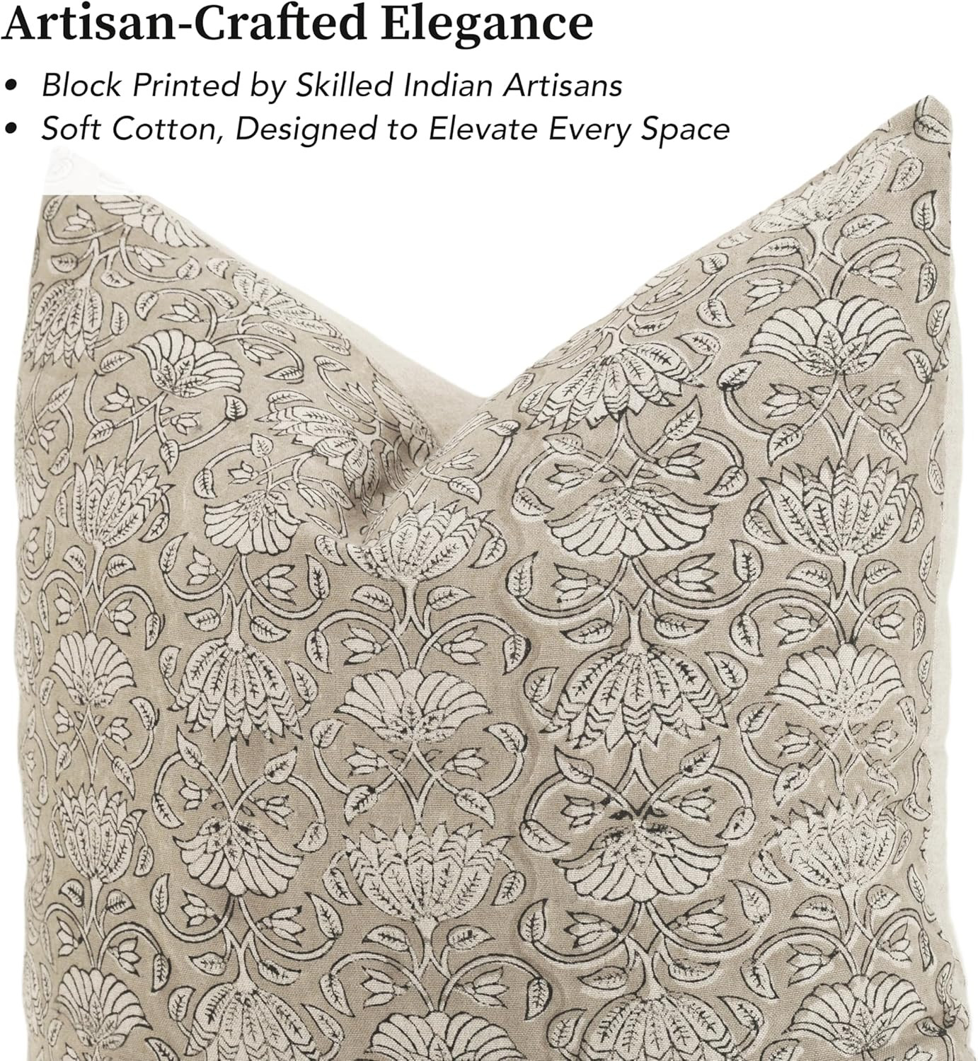 Hand-Block Printed, Artisan-Made Neutral Accent Throw Pillow Covers- 100% Cotton Cushion for Sofa... | Amazon (US)