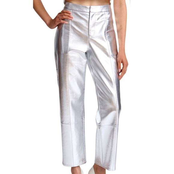 Avec Les Filles Faux Leather High Waist Crop Wide Leg Pants - Metallic Silver | Poshmark
