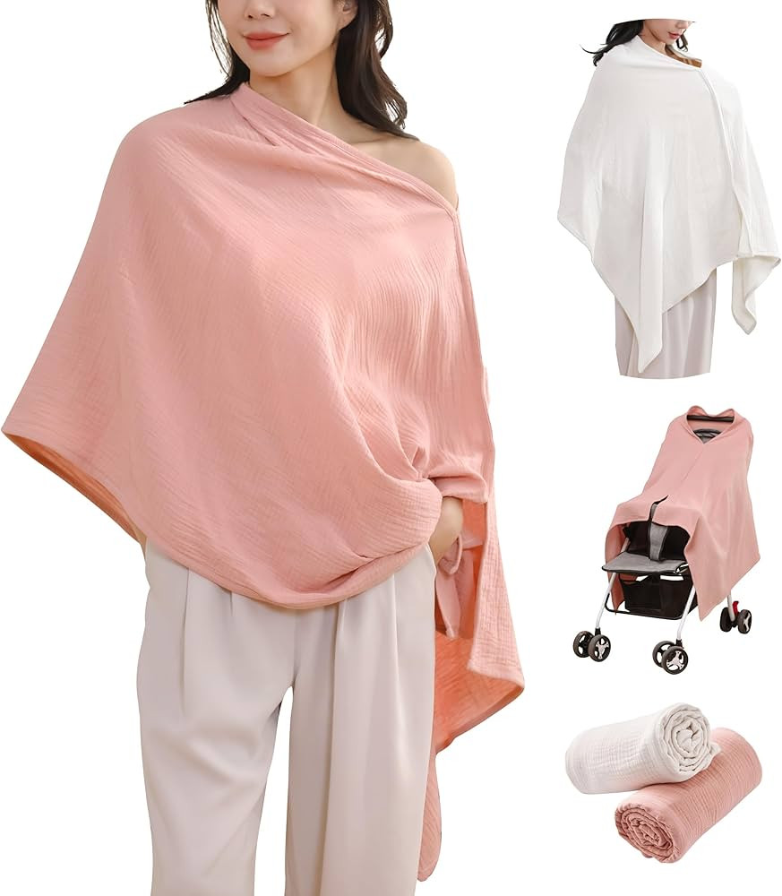 2-Pack Nursing Covers for Breastfeeding, 100% Organic Cotton Muslin Breastfeeding Cover, Multi-Us... | Amazon (US)
