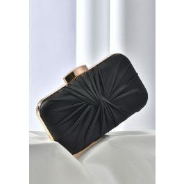 Ruched Knotted Satin Clutch in Black | Chicwish