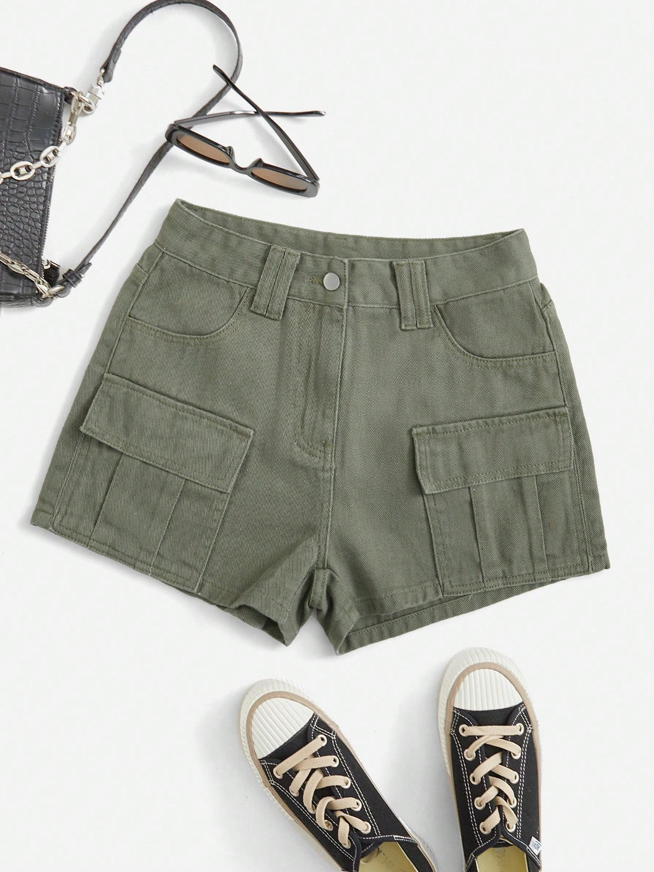 SHEIN EZwear Flap Pocket Denim Shorts | SHEIN | SHEIN