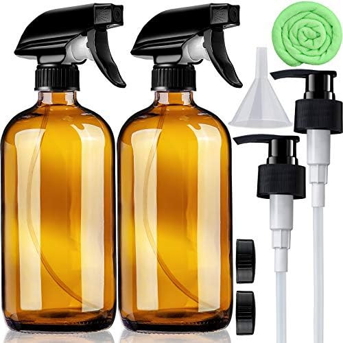 Amber Glass Spray Bottles 16 oz Pump Bottle (2 Pack) Refillable Cosmetic Containers Brown Mist & ... | Amazon (US)