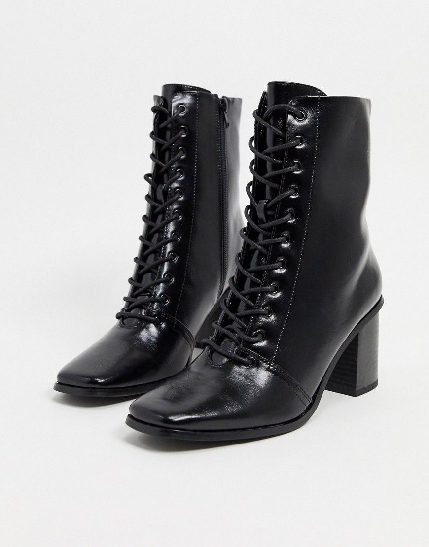 ASOS DESIGN Rylee square toe lace up boots in black | ASOS (Global)