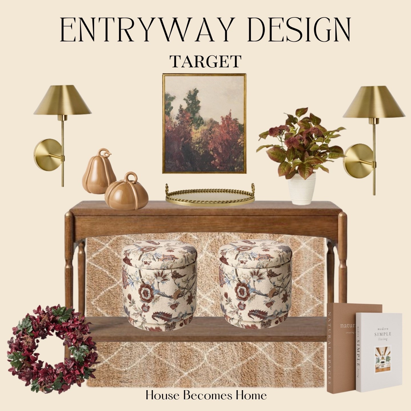 Entryway design by Target 🙌🏻🙌🏻

Studio McGee, sconces, fall, entryway, wreath, pumpkins, decorative book, decorative tray

#LTKSeasonal #LTKHome