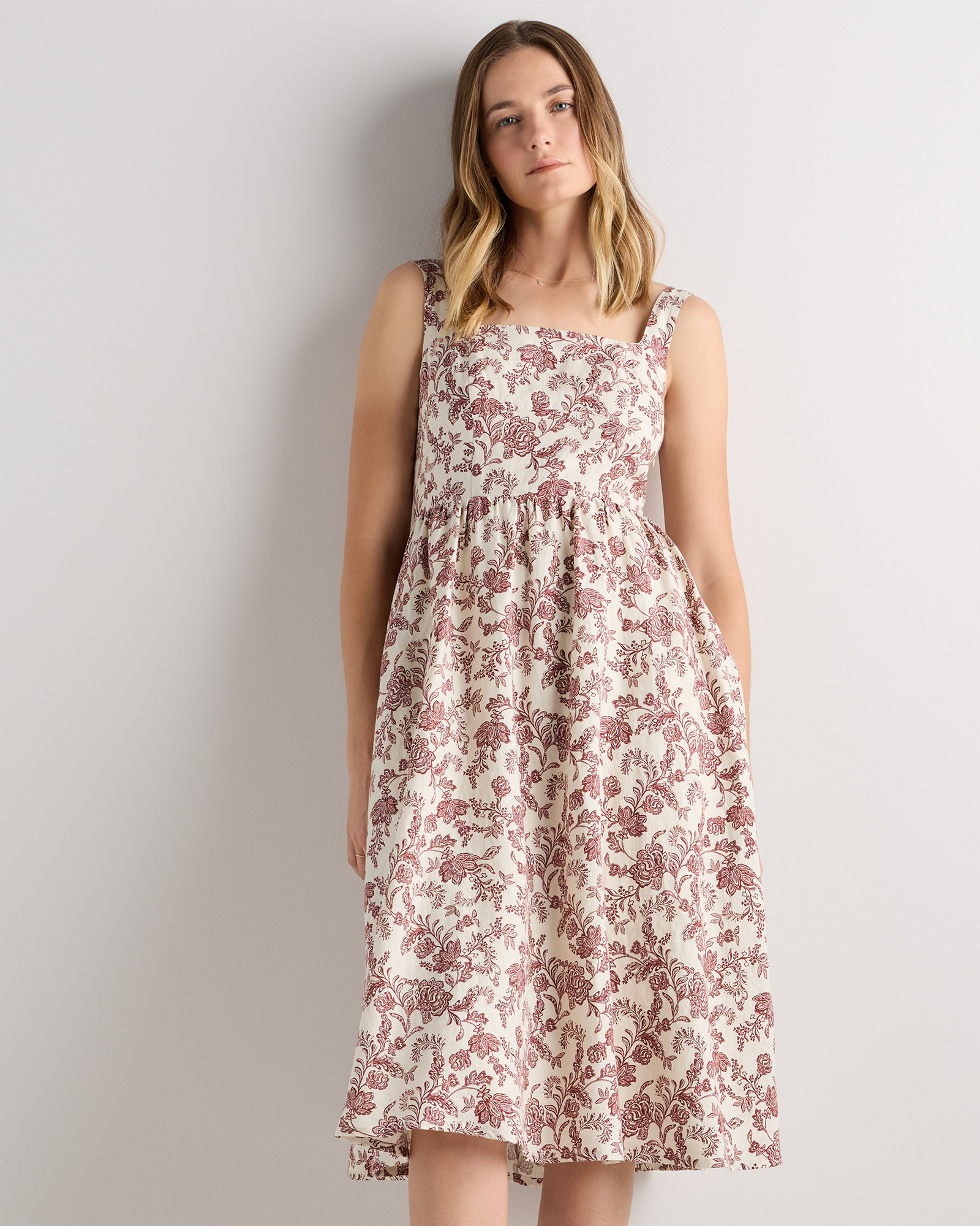 Quince | Women's 100% European Linen Fit & Flare Midi Dress in White, Size XS | Quince