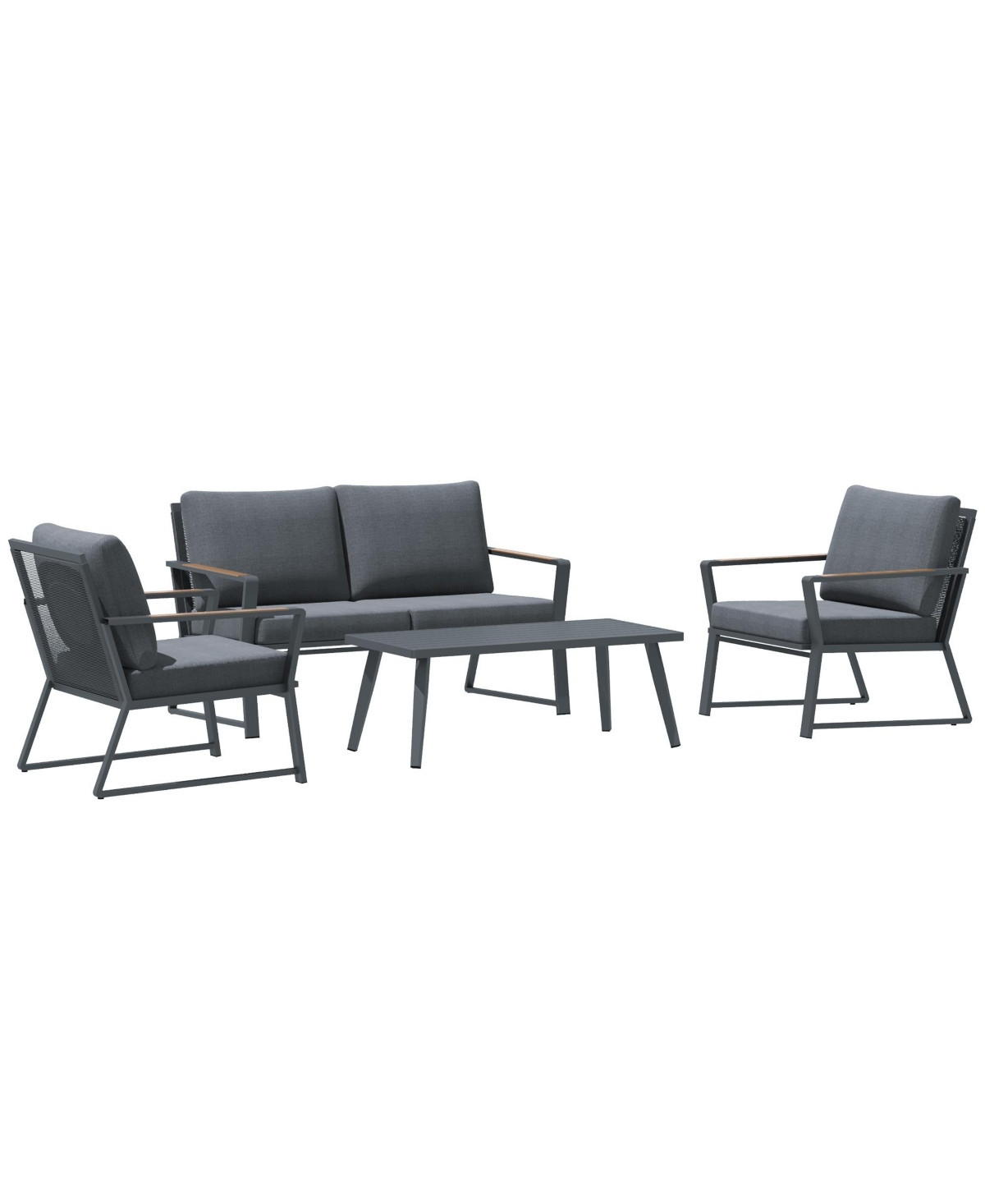 Outsunny 4 Piece Patio Furniture Set, Aluminum Conversation Set, Outdoor Garden Sofa Set with Armchairs, Loveseat, Center Coffee Table and Cushions, D | Macy's