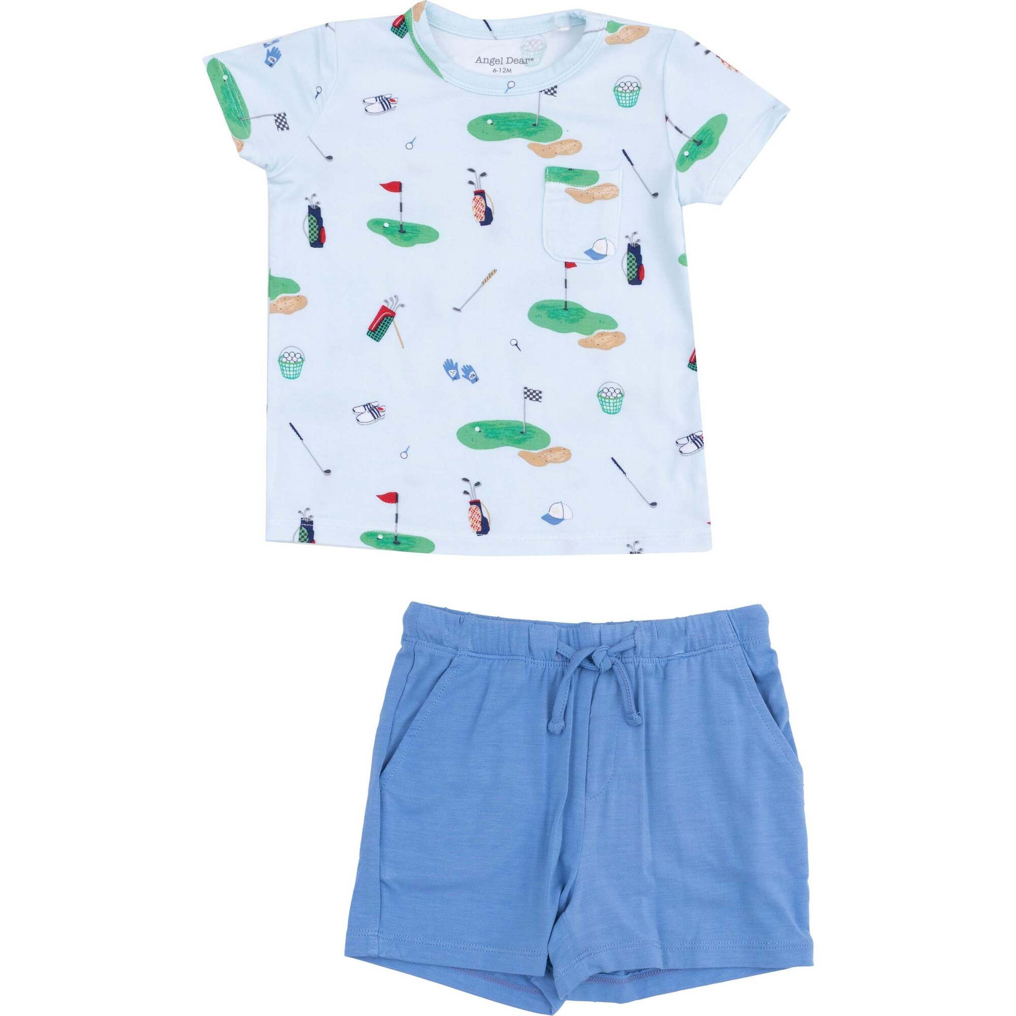 Crew Neck Tee and Short - Golf Things, Blue | Maisonette