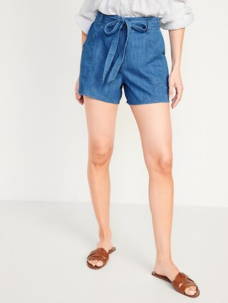 High-Waisted Chambray Workwear Shorts for Women -- 4.5-inch inseam | Old Navy (CA)