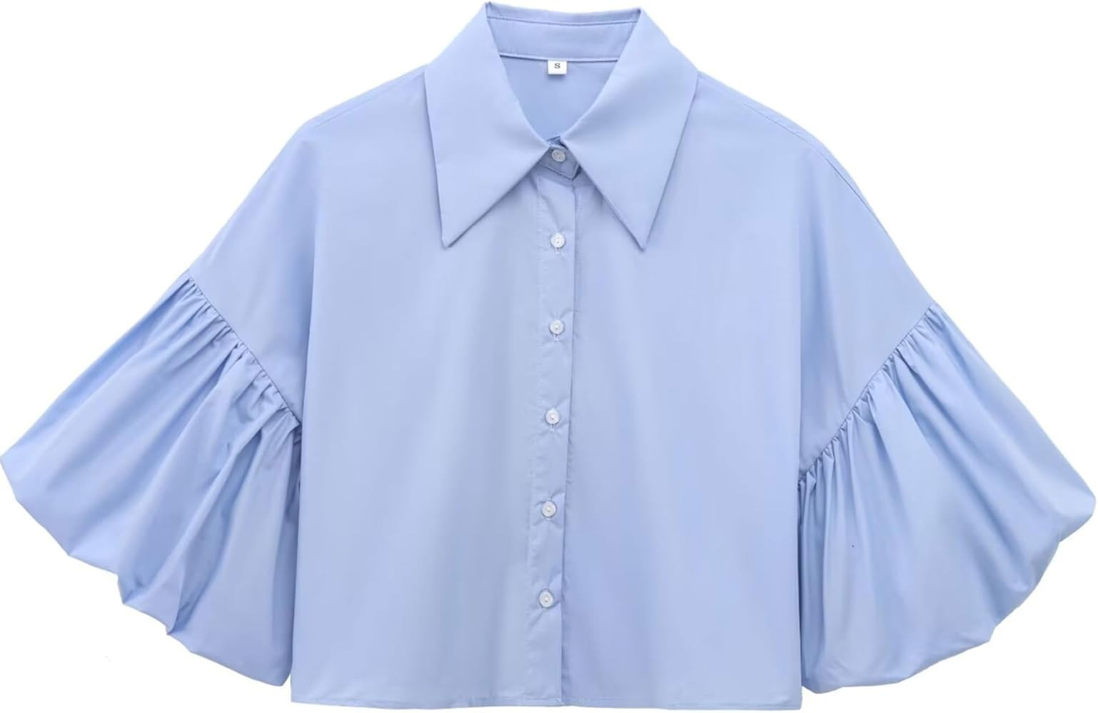 Bozanly Womens Cute Lantern Sleeve Crop Tops Polo Collar Button Down Loose Tees Shirts Blouse | Amazon (US)