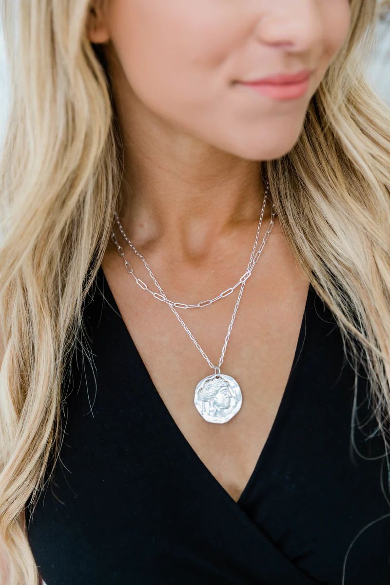 Crash My Party Coin Pendant Necklace Silver | The Pink Lily Boutique