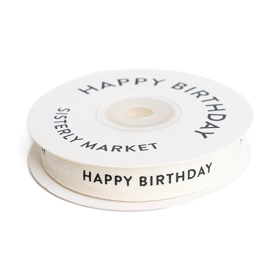 Custom Herringbone Cotton Ribbon, Natural 5/8 Inch Gift Ribbon with Happy Birthday Printed Phrase... | Amazon (US)