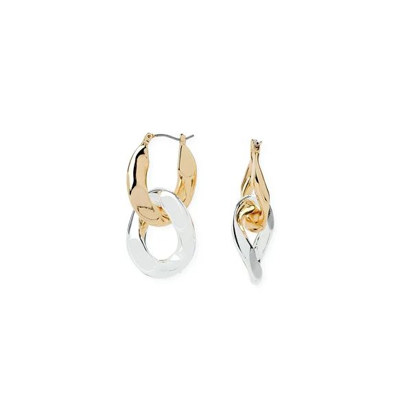 Scoop Women’s 14K Gold Flash-Plated and Silver-Plated Two-Tone Link Earrings - Walmart.com | Walmart (US)