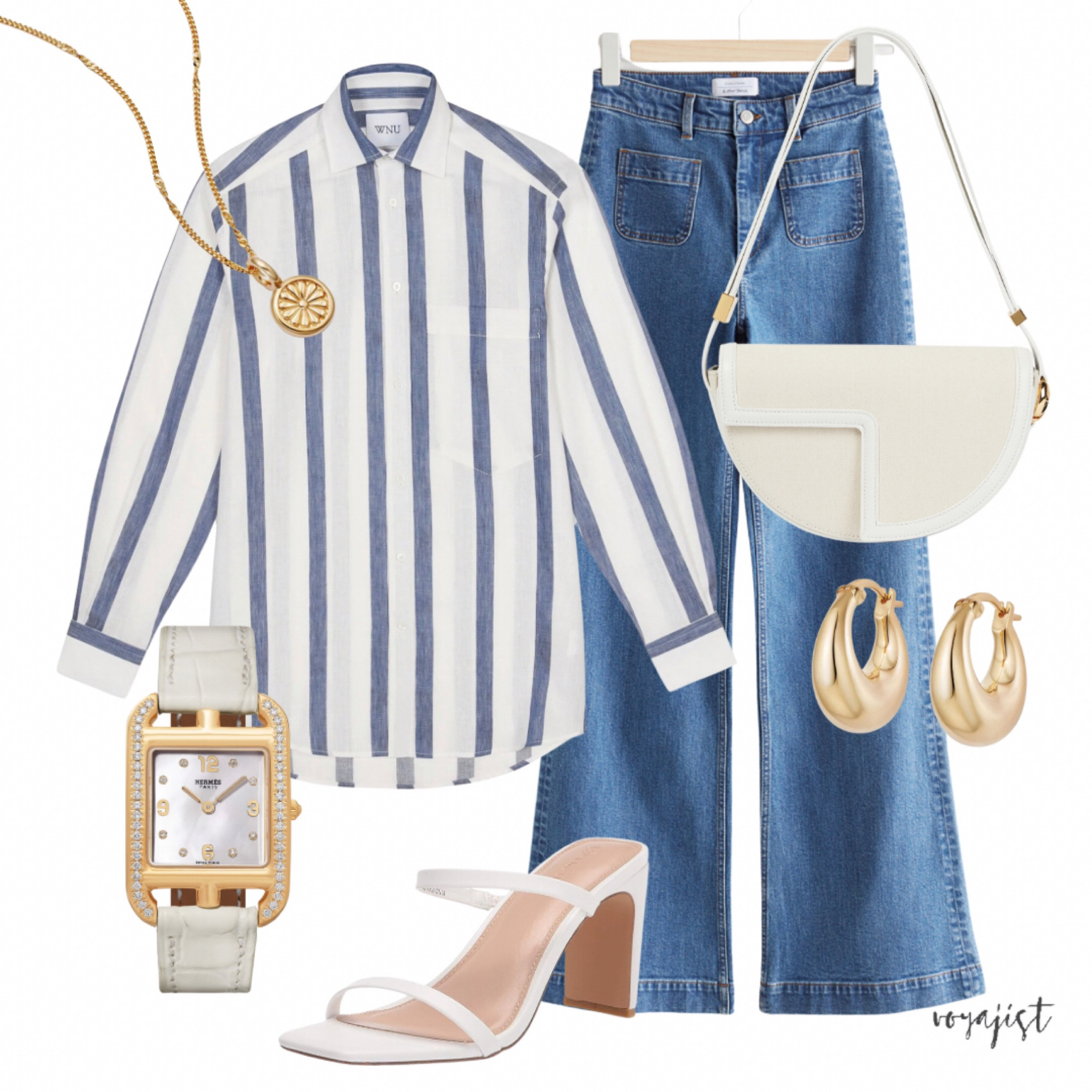 Paris outfit idea 🇫🇷
Easy-going Parisian chic on point! 🥐

These high rise flare jeans accompanied with this striped shirt are a nod to classic Parisian style paired with these white strappy heels for that hint of sophistication and let’s not forget the pièce de résistance - this gorgeous and sexy white Hermès watch that whispers luxury. 🌟

Follow for more inspo 💖

#parisianstyle #parisoutfit #frenchstyle

#LTKstyletip #LTKtravel #LTKitbag