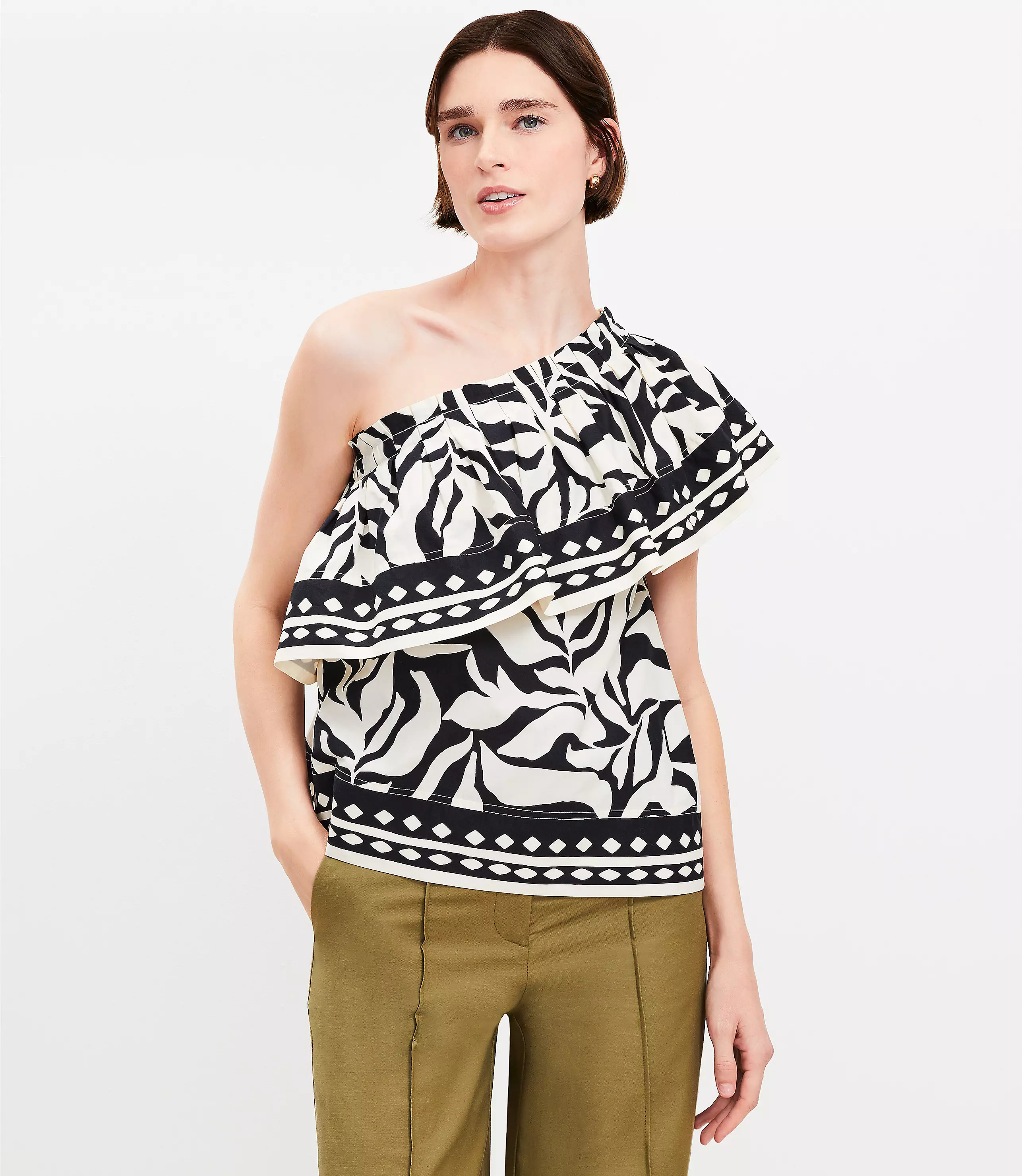 Fern Poplin Ruffle One Shoulder Top | LOFT