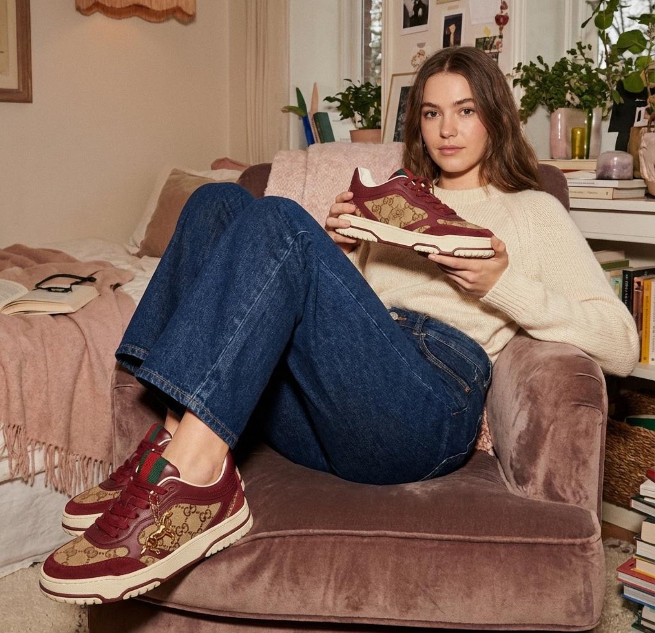 Women’s Gucci Re-Web Sneakers (Burgundy/Beige GG Canvas)
Cozy vibes + designer flair — these Gucci Re-Web sneakers are such a statement. The rich burgundy leather, classic GG canvas, and that gold horse charm make them feel luxe without trying too hard. They’re the kind of sneaker that instantly levels up a simple jeans-and-sweater outfit (just like this comfy at-home look 🤍).
Why I love them:
• Eye-catching but still everyday wearable
• Signature Gucci details (the web stripe + charm!)
• Super comfy for errands, travel, or casual days
• One of the most in-demand colorways right now
If you’re building a timeless designer sneaker collection, this pair is definitely one to add.
Tap to shop the Re-Web sneakers + similar Gucci styles 👇✨
#GucciReWeb #DesignerSneakers #LTKLuxury #LTKFinds #GucciStyle #QuietLuxury #LTKHolidayGifts #SneakerEdit #OutfitInspo

#LTKGiftGuide #LTKootd #LTKHoliday