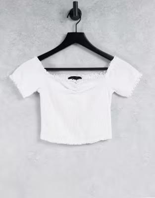 New Look shirred bardot top in white | ASOS (Global)