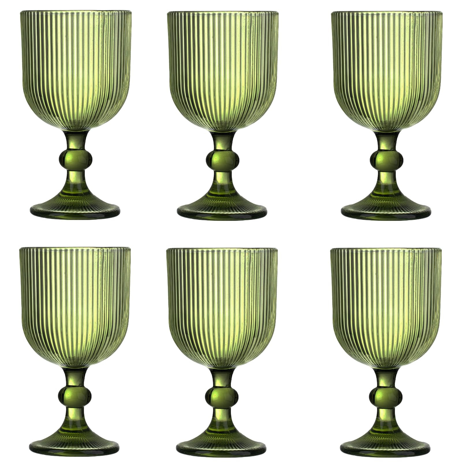 Green Vintage Wine Glasses Set of 6, 11 Ounces Colored Glass Water Goblets, Unique Embossed Patte... | Amazon (US)