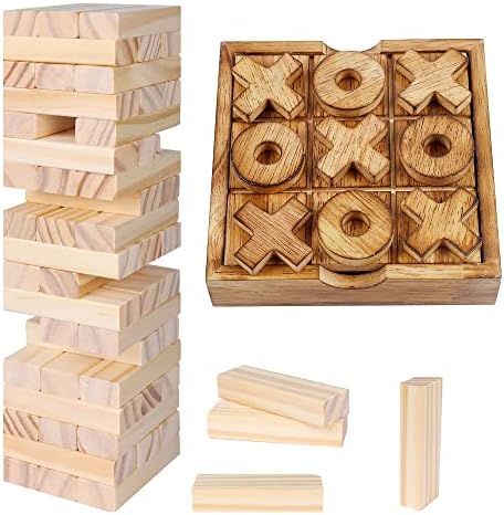 Glintoper Tic Tac Toe & Tumble Tower Blocks Tables Game Set, Classic Wood Stacking Game & XOXO Bo... | Amazon (US)