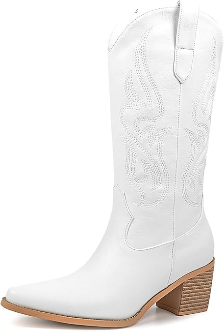 Pasuot Cowboy Boots for Women - Cowgirl Western Mid Calf Boots with Embroidery, Pointed Toe Retro... | Amazon (US)