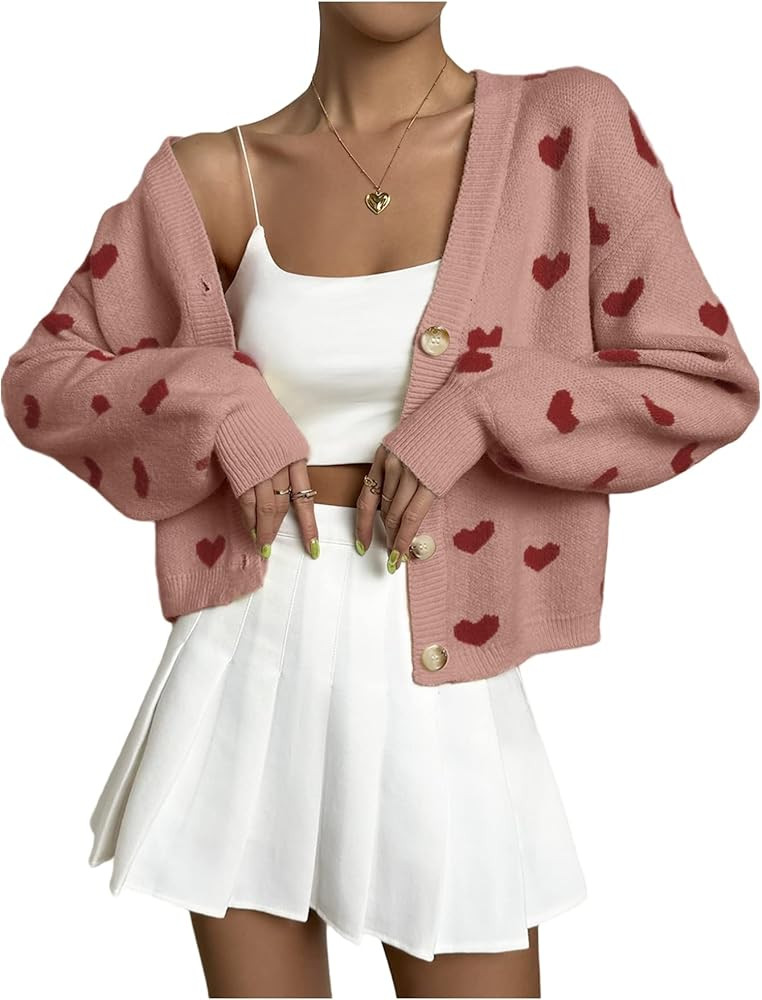 SHENHE Women's Cute Cropped Cardigan Open Front Long Sleeve Ribbed Knit Sweater Dusty Pink S at A... | Amazon (US)