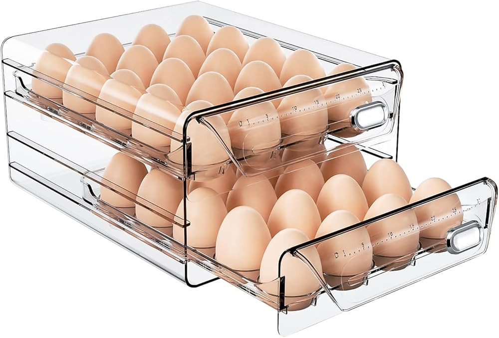 Clear 40 Egg Holder for Fridge, High Capacity Storage With Time Scale, Stackable Container and Di... | Amazon (US)