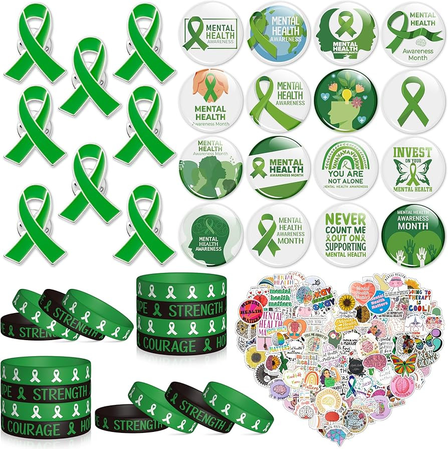 6sisc 90Pcs Mental Health Awareness Silicone Bracelet Button Pins Stickers Set Courage Strength H... | Amazon (US)