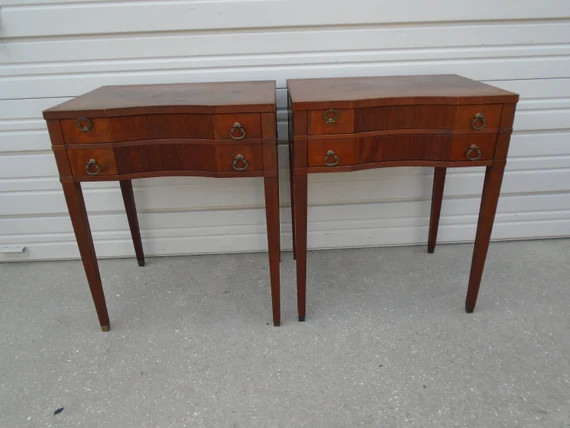 Pair Nightstands French Chippendale Empire Inlaid waterfall Hollywood Regency Victorian Louis XVI... | Etsy (US)