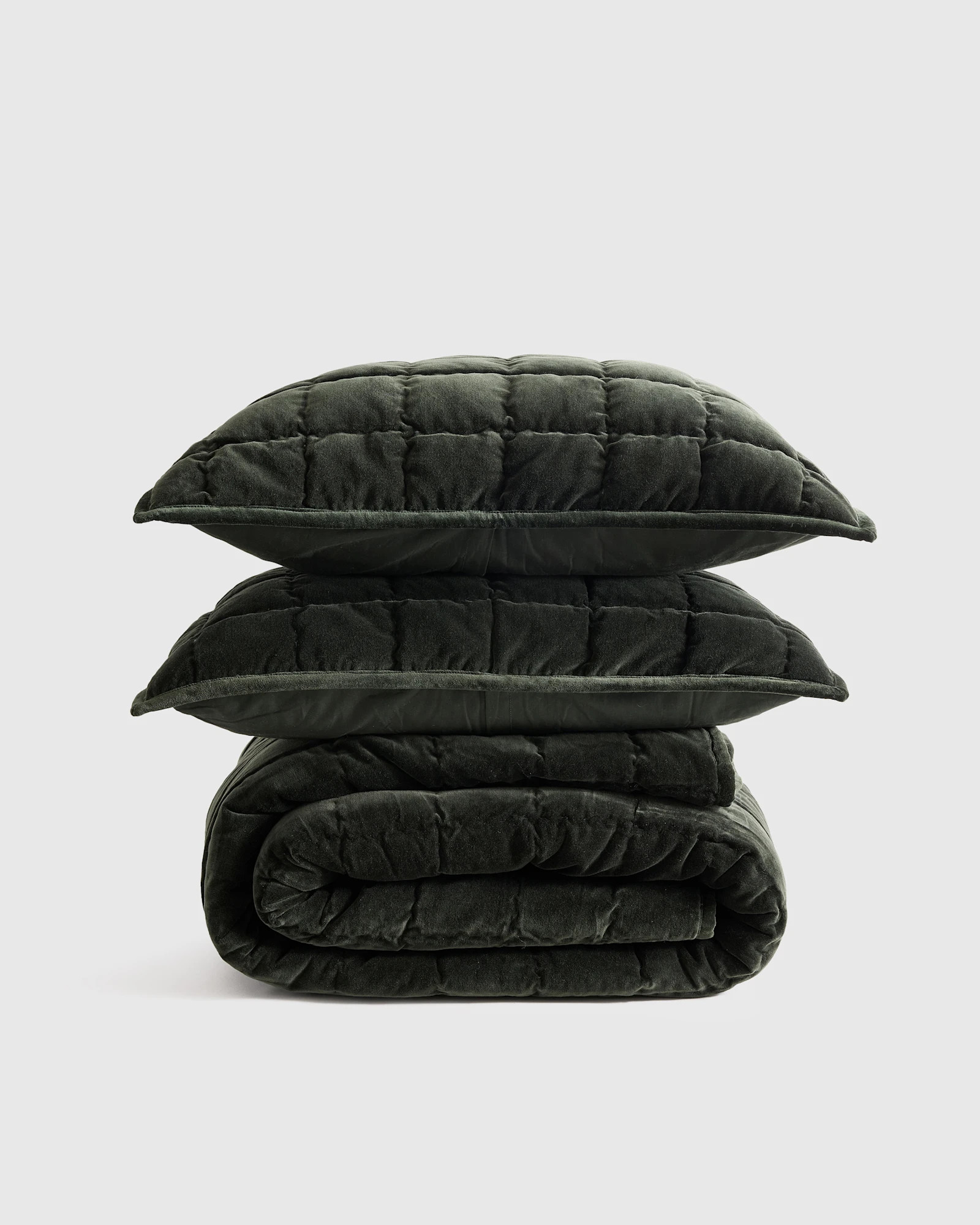 Cotton Velvet Quilt Set in Forest Green | Quince
