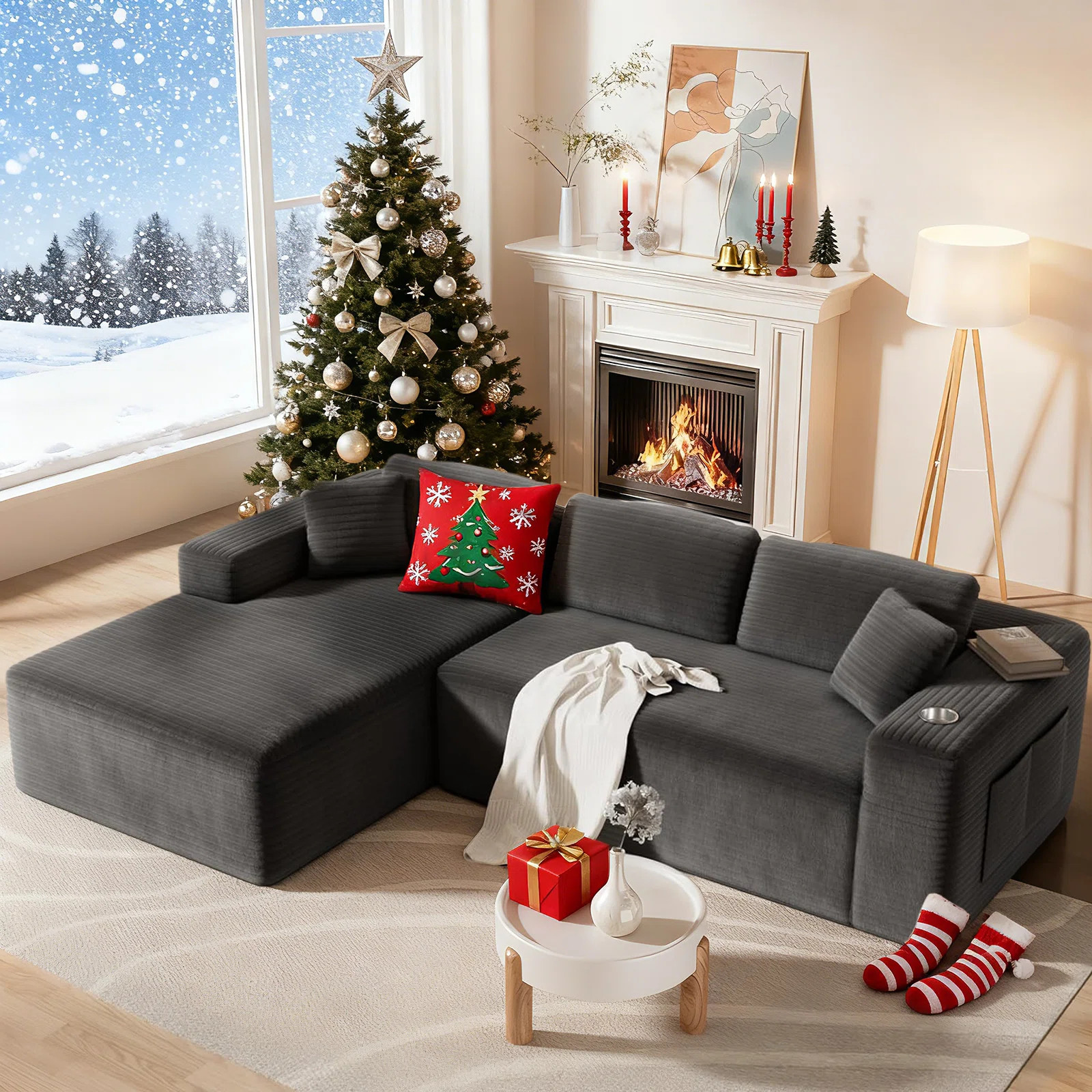 108" Cloud Modular Sectional Sofa With Chaise, Deep Seat Corduroy Boneless Couches With 4 Storage... | Wayfair North America