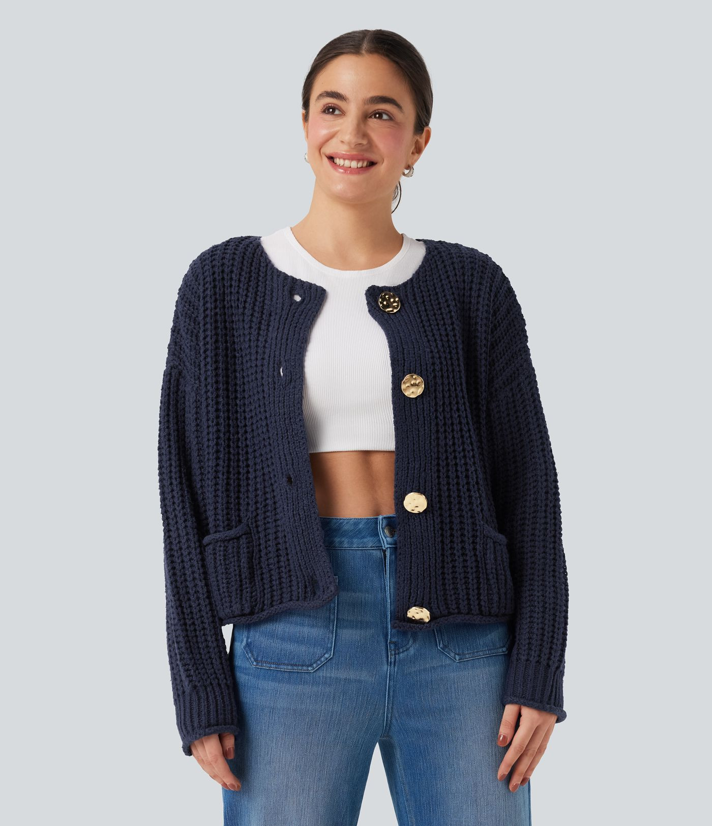 Women’s Button Fly Relaxed Casual Cardigan with Pockets - Halara | HALARA