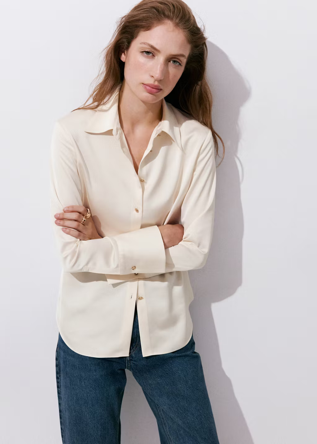 Satin finish flowy shirt ecru - Women - 4 - MANGO | Mango (US/MX/AU)