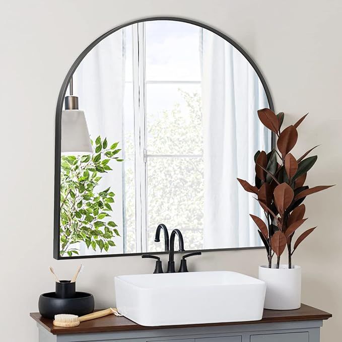 rozycher Arched Mirror, Black Arch Mirror 33x31 Inch, Arched Wall Mirror, Black Dresser Bathroom ... | Amazon (US)