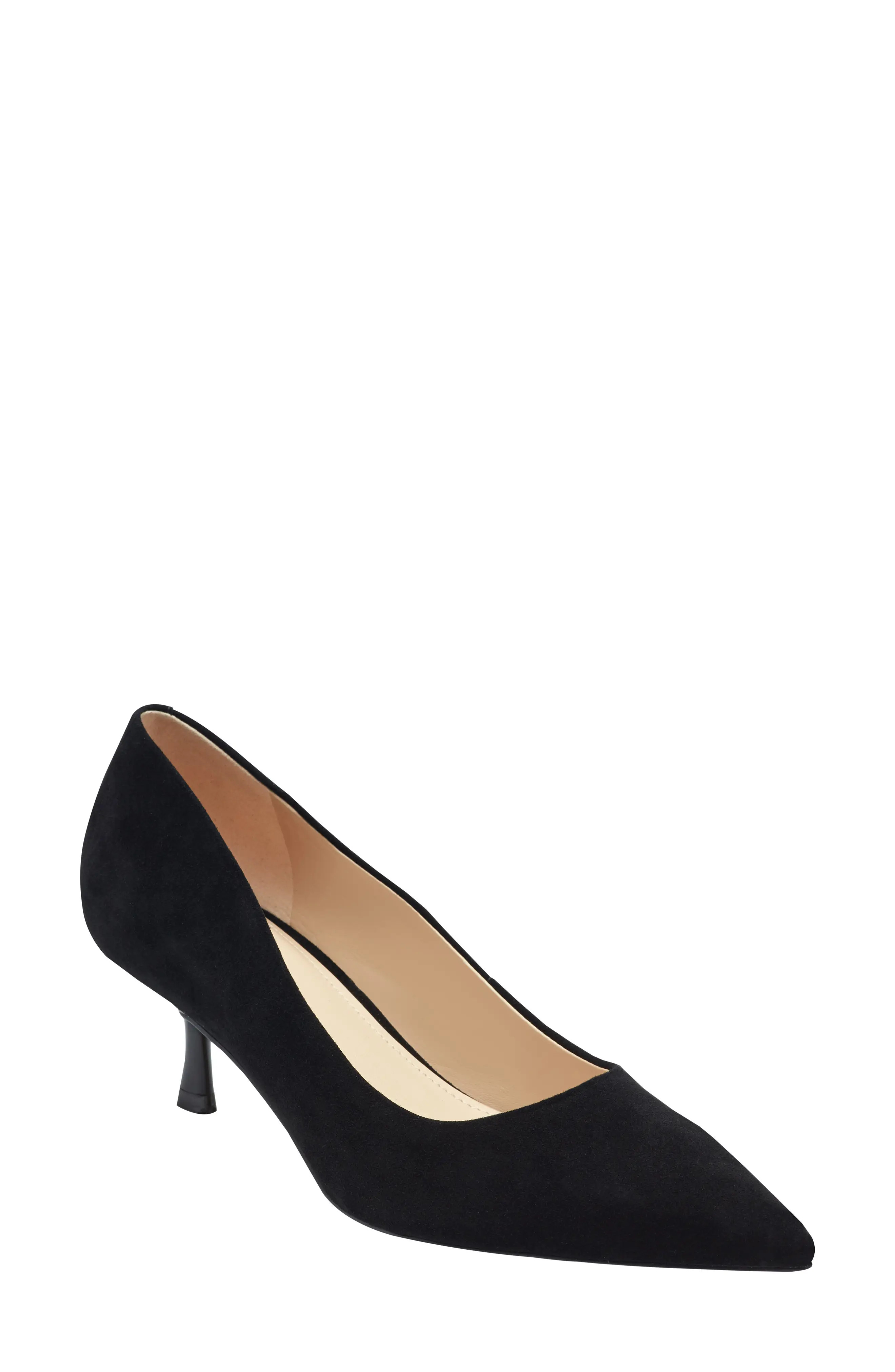 Marc Fisher LTD Calynna Pointed Toe Kitten Heel Pump in Black Smooth at Nordstrom, Size 5 | Nordstrom
